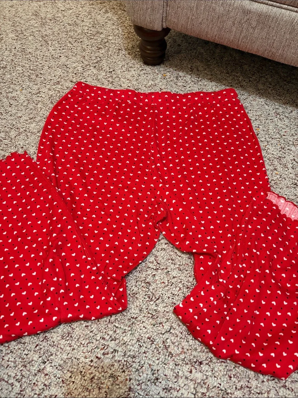 LOFT Red Heart-Print 2-Piece Henley Pointelle Pajama Set